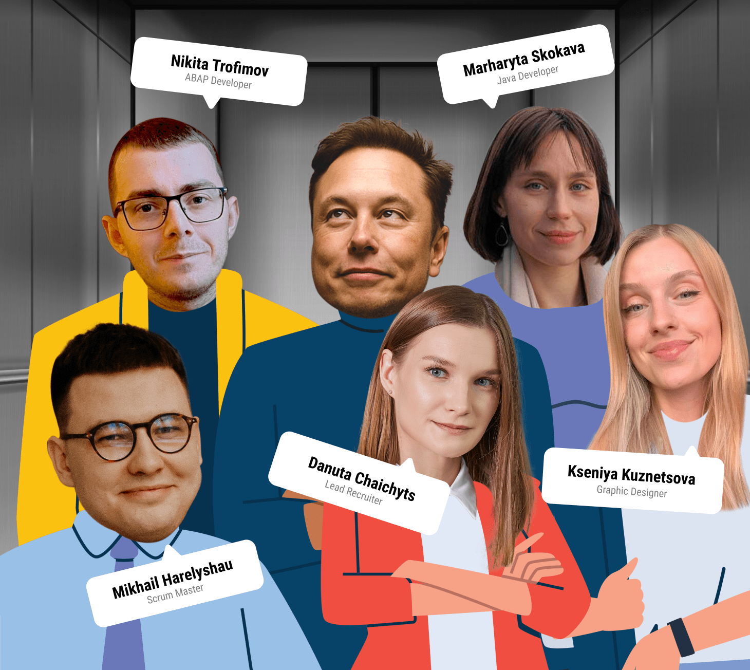 Elevator scene with employees-min