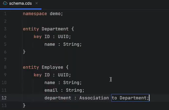 CDS defining entities and services for CAP CRUD operations in enterprise applications.